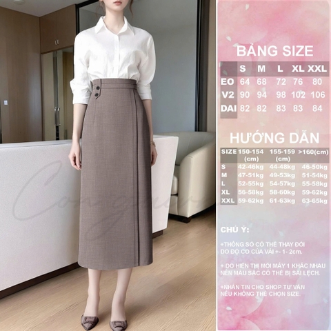 Chân Váy Dài Dáng Suông Xẻ Trước CV41 Cạp Cao Vải Dày Đứng Form