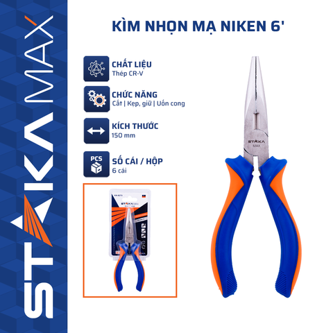 Kìm Nhọn Mạ NIKEN 6” STAKAMAX KA-0273