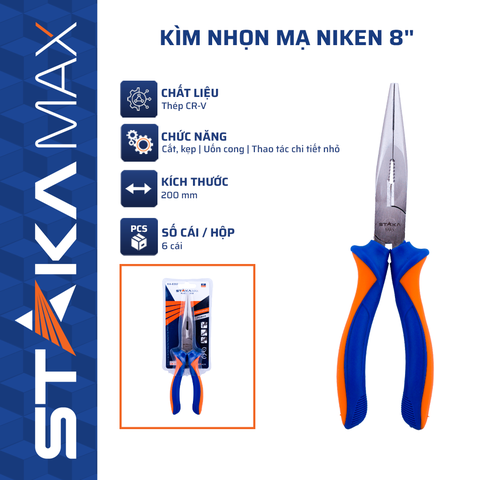 Kìm Nhọn Mạ NIKEN 8” STAKAMAX KA-0392