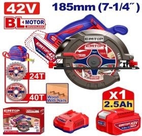 Bộ máy cắt gỗ 185mm PIN 42V EMTOP ELCS4218511