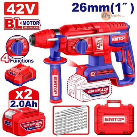 Bộ máy Khoan Bê Tông PIN 42V EMTOP ELRH422682 4 chức năng