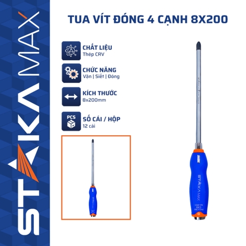 Tua vít đóng 4 cạnh 8×200 STAKAMAX KA-0931