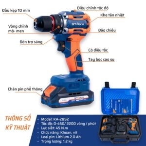 Máy Khoan Pin Từ 45N.m Đầu 10mm STAKA