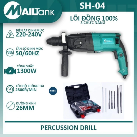 Máy khoan MAILTank SH04 Máy khoan bê tông 3 chức năng 1300W Máy Khoan Đục Bê Tông khoan tường\ khoan gỗ\ khoan sắt