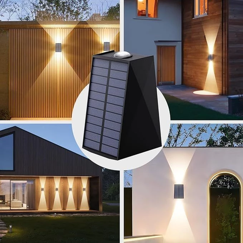 Đèn Hắt Tường Đèn Ốp Tường, Đèn Năng Lượng Mặt Trời 2 Đầu, Đèn Ngoài Trời Chống Thấm Nước Ánh Sáng Vàng