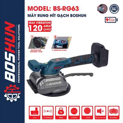 Thân Máy Rung Lát Gạch Boshun, Hít Gạch , Máy Đầm Rung Dùng Pin Có 6 Cấp Độ Rung