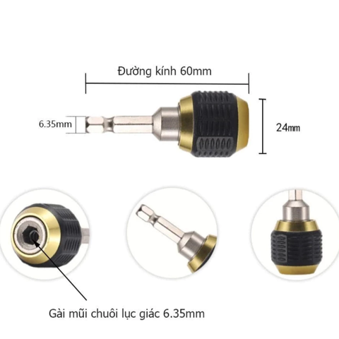 Đầu chuyển đổi mở rộng gắn máy khoan - Thanh nối dài kẹp nhanh mũi vít, khoan chuôi lục giác T6
