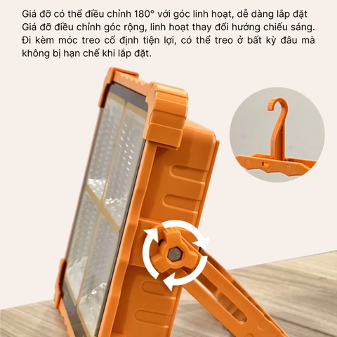 Đèn Năng Lượng Mặt Trời Đa Năng Cầm Tay 300W, Tích Điện Chống Nước IP66, 5 Chế Sáng, Có Đèn Cảnh Báo