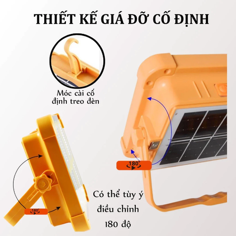 Đèn Năng Lượng Mặt Trời Đa Năng Cầm Tay 300W, Tích Điện Chống Nước IP66, 5 Chế Sáng, Có Đèn Cảnh Báo