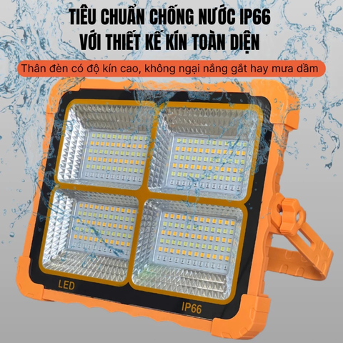 Đèn Năng Lượng Mặt Trời Đa Năng Cầm Tay 300W, Tích Điện Chống Nước IP66, 5 Chế Sáng, Có Đèn Cảnh Báo