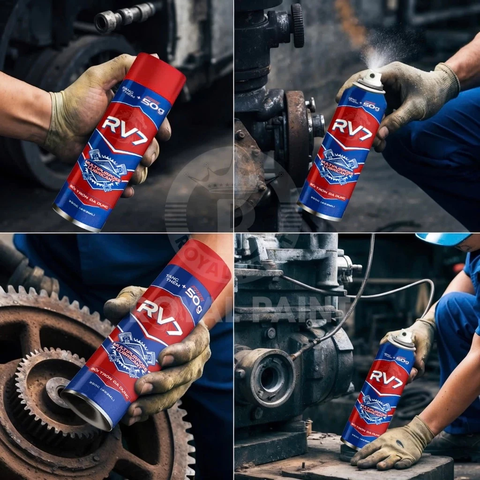 RV7 Chính hãng ROYAL - Chai Xịt Bôi Trơn Chống Rỉ RV7, Thẩm Thấu Nhanh, Nguyên Liệu Ngoại Nhập, Hiệu Quả, Tiết Kiệm