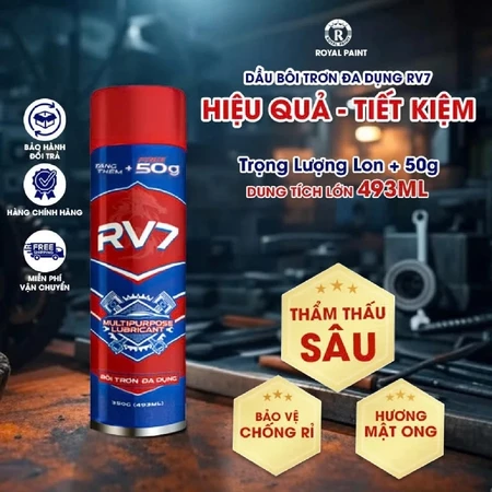 RV7 Chính hãng ROYAL - Chai Xịt Bôi Trơn Chống Rỉ RV7, Thẩm Thấu Nhanh, Nguyên Liệu Ngoại Nhập, Hiệu Quả, Tiết Kiệm