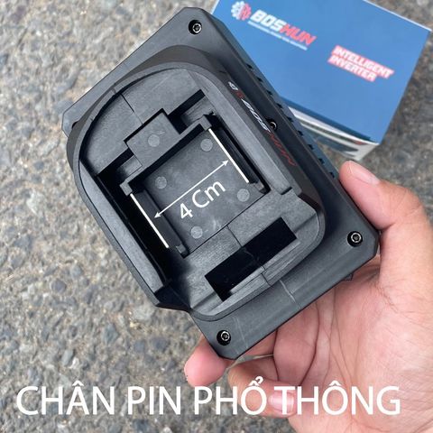 [DÙNG ĐƯỢC QUẠT] Đế Chuyển Đổi Nguồn Điện BOSHUN BS-CD220PRO Chuyển Từ Pin 21v lên 220v, Chân Pin Phổ Thông 4cm