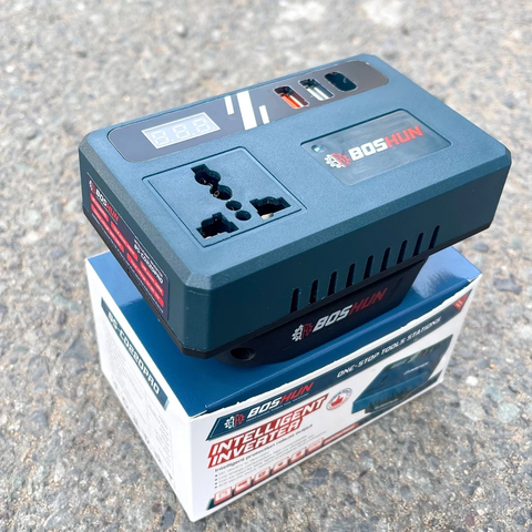 [DÙNG ĐƯỢC QUẠT] Đế Chuyển Đổi Nguồn Điện BOSHUN BS-CD220PRO Chuyển Từ Pin 21v lên 220v, Chân Pin Phổ Thông 4cm