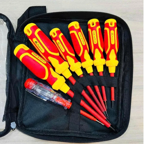 Bộ Tua Vít Cách Điện 1000V Kapusi Nhật Bản K-9201 Gồm 7 Cây Hãng Bộ Tua Vít Đa Năng
