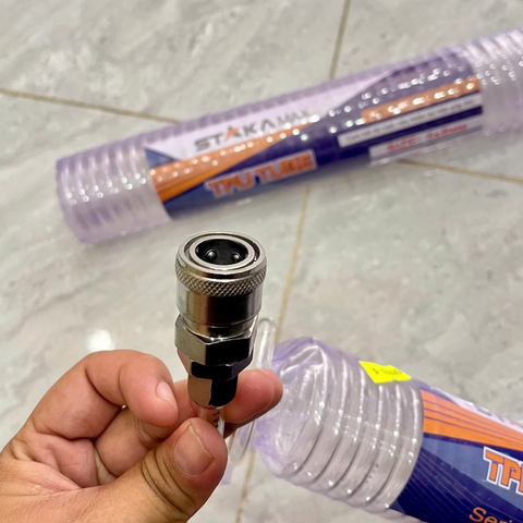 Dây hơi xoắn trắng 6m STAKA KA-4131 dùng cho máy nén khí kèm 2 đầu nối nhanh