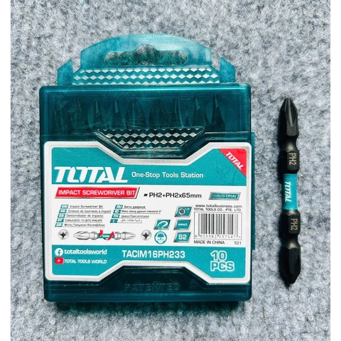 Mũi Bắt Vít 2 Đầu PH2x65mm TOTAL Có Từ, Thép S2 TACIM16PH233