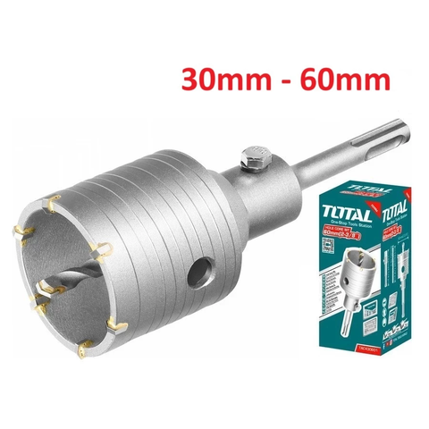 Mũi Khoan Lỗ Bê Tông Total đa dạng kích thước từ 30mm - 60mm, Lưỡi TCT kèm khớp chuyển đổi, Chính hãng
