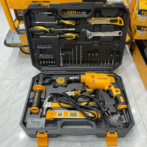 Máy Khoan Điện TOLSEN 79685 Đầu Kẹp 13 ly Kèm Bộ Dụng Cụ 95 Chi Tiết, Có Hộp Đựng Công Suất 750W