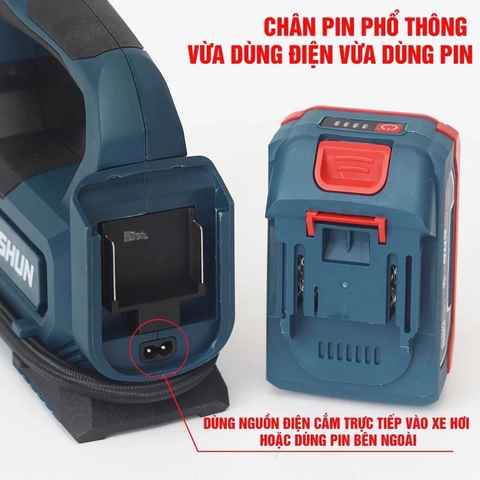 Máy Bơm Hơi Pin BOSHUN BS-BH120, 120w, Nặng 940gram, Áp Suất Tối Đa 120 Psi, Màn Hình Led Bảo Hành ^ Tháng