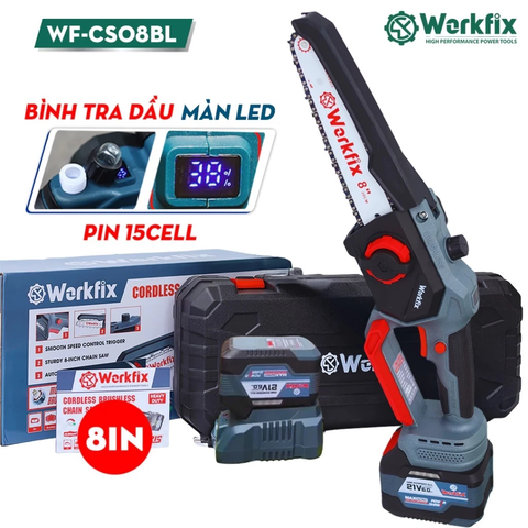 [KÈM XÍCH THAY THẾ] Máy Cưa Xích Pin WORKFIX WF-CS08BL, Công Suất 600w, Chiều Dài Lam Xích 8 inch, Không Chổi Than