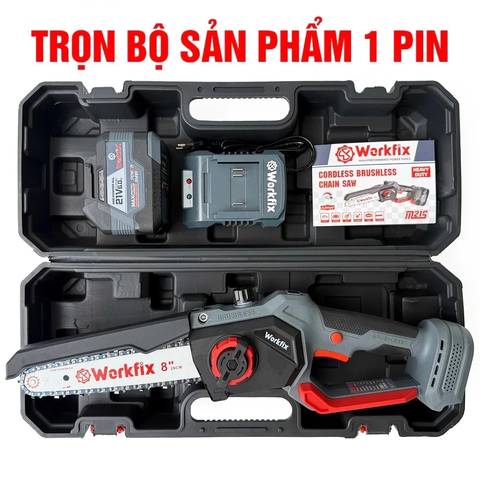 [KÈM XÍCH THAY THẾ] Máy Cưa Xích Pin WORKFIX WF-CS08BL, Công Suất 600w, Chiều Dài Lam Xích 8 inch, Không Chổi Than