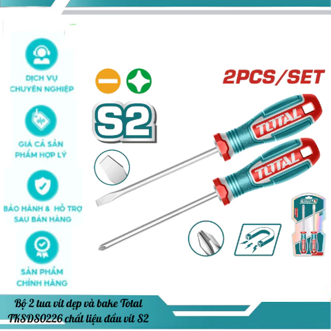 Bộ 2 Tua Vít Dẹp Và Bake TOTAL TKSDS0226 Chất Liệu Dầu Vít S2