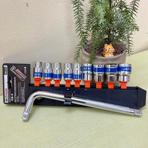 Bộ Tuýp, Bộ Khẩu 10 Món Cần Chữ L 25Cm đầu 1/2 Hitman Thép Cr-V Khẩu Từ 8-24mm