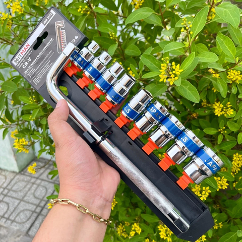 Bộ Tuýp, Bộ Khẩu 10 Món Cần Chữ L 25Cm đầu 1/2 Hitman Thép Cr-V Khẩu Từ 8-24mm