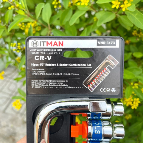 Bộ Tuýp, Bộ Khẩu 10 Món Cần Chữ L 25Cm đầu 1/2 Hitman Thép Cr-V Khẩu Từ 8-24mm