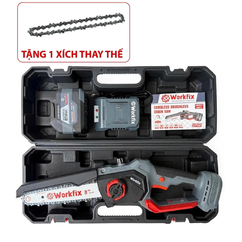 [KÈM XÍCH THAY THẾ] Máy Cưa Xích Pin WORKFIX WF-CS08BL, Công Suất 600w, Chiều Dài Lam Xích 8 inch, Không Chổi Than
