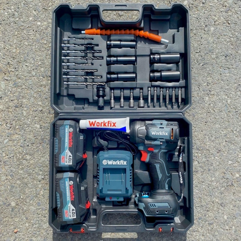 Máy siết bulong pin WORKFIX WF-IW470N, Đầu 2 Trong 1, Không chổi than, Lực siết 470Nm, Kèm 25 Phụ kiện