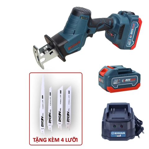 Máy Cưa Kiếm Pin BOSHUN Cắt Đa Năng, Động Cơ Không Chổi Than, Lõi Đồng - Tặng Kèm 4 Lưỡi Cưa