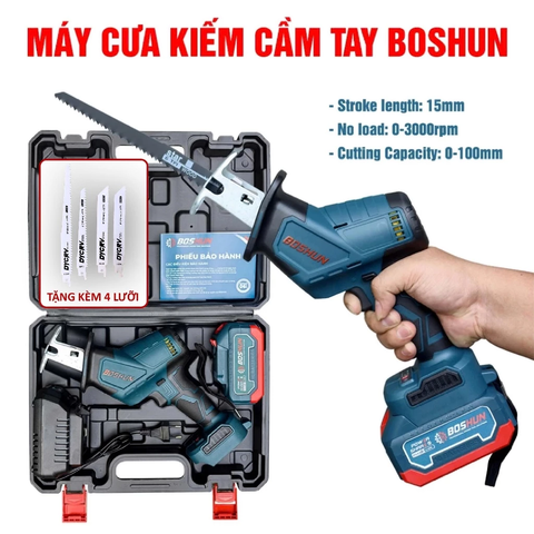 Máy Cưa Kiếm Pin BOSHUN Cắt Đa Năng, Động Cơ Không Chổi Than, Lõi Đồng - Tặng Kèm 4 Lưỡi Cưa