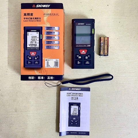 Thước Laze Đo Khoảng Cách, Cân Bằng Tia Laser SNDWAY SW-MS50 Khoảng Cách 50m Dùng Pin Tiểu AAA