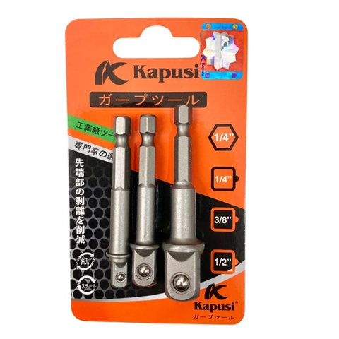 Bộ 3 đầu chuyển bắt vít sang mở ốc Kapusi K-7844 cho máy khoan điện, máy khoan pin chuôi lục giác