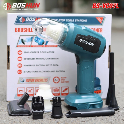 Máy Hút Thổi Bụi Mini BOSHUN BS-VC07L Dùng Pin Chân Phổ Thông M21, Lực 7kpa,Vừa Thổi Vừa Hút, Đi Kèm 3 Lõi Lọc