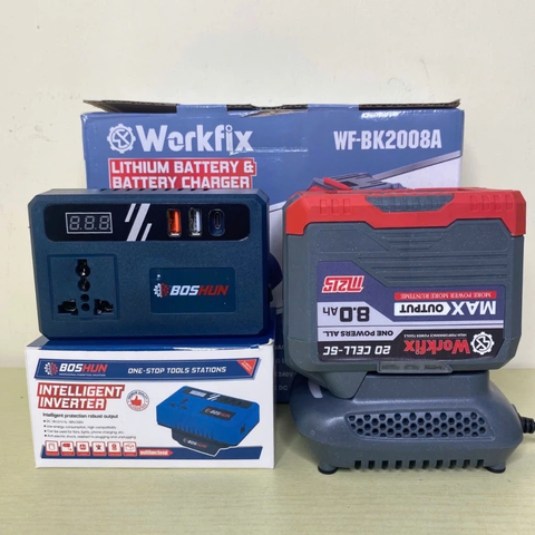 [SẠC+CHUYỂN NGUỒN 220V] Pin 20 Cell WORKFIX 8Ah WF-BK2008A Mạch 4 Mosfet Chân Pin Phổ Thông Vỏ Abs Chống Va Đập