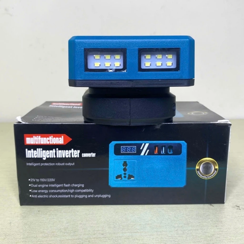 [TÍCH HỢP ĐÈN LED] Đế Chuyển Đổi Nguồn Điện Cấm Được Quạt Chuyển Từ Pin 21v lên 220v, Chân Pin Phổ Thông 4cm