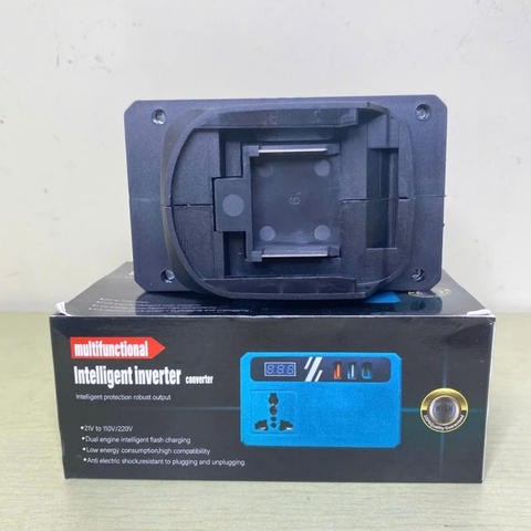 [TÍCH HỢP ĐÈN LED] Đế Chuyển Đổi Nguồn Điện Cấm Được Quạt Chuyển Từ Pin 21v lên 220v, Chân Pin Phổ Thông 4cm