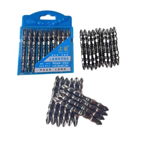 Mũi vít PH2 chống trượt S2 hộp xanh Mũi bắn vít 2 đầu PH2 bake chữ thập từ tính cao, chân lục giác ngắn 6.35mm tiện dụng