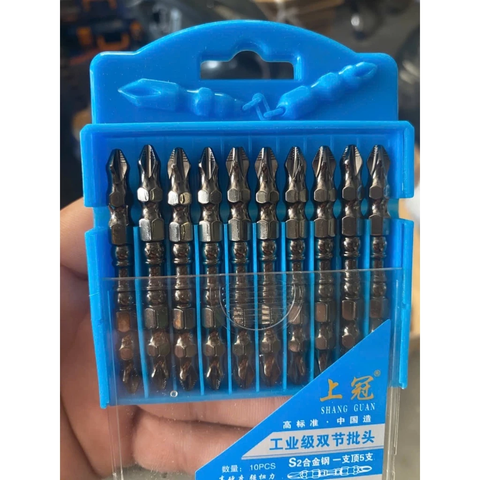 Mũi vít PH2 chống trượt S2 hộp xanh Mũi bắn vít 2 đầu PH2 bake chữ thập từ tính cao, chân lục giác ngắn 6.35mm tiện dụng