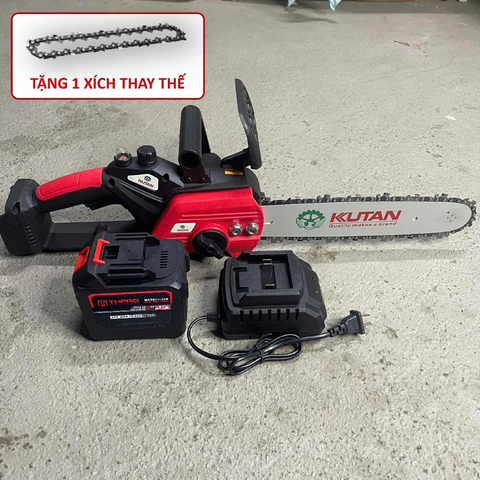[KÈM XÍCH THAY THẾ] Máy cưa xích Pin KUTAN không chổi than lam xích 12inch núm điều chỉnh lam xích ngoài