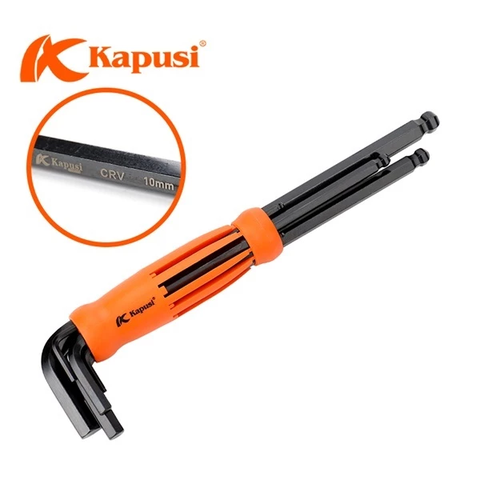 Bộ Lục Giác Bi Đen 8 Chi Tiết Chữ L KAPUSI Từ 1.5-10mm, Thép CRV Cao Cấp K-0196