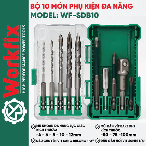 Bộ 10 Bộ Phụ Kiện Đa Năng WORKFIX WF-SDB10 Đầy Đủ Phụ Kiện