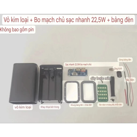 Box Sạc Dự Phòng 6 Cell Pin 21700 Nhôm, Vỏ Sạc Dự Phòng 6 Cell Pin, full phụ kiện KHÔNG KÈM PIN
