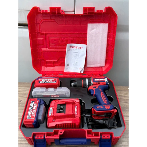 Máy Khoan Pin 13 Ly EMTOP Máy 3 Chức Năng Công Xuất 95Nm ECIDL20968, Động Cơ Không Chổi Than Tặng Kèm Bộ Phụ Kiện 11 Món