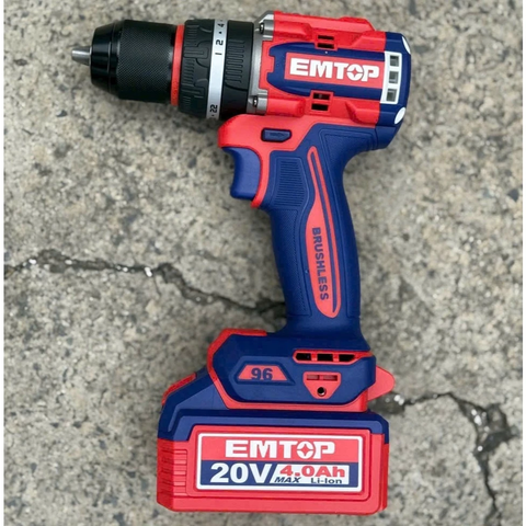 Máy Khoan Pin 13 Ly EMTOP Máy 3 Chức Năng Công Xuất 95Nm ECIDL20968, Động Cơ Không Chổi Than Tặng Kèm Bộ Phụ Kiện 11 Món