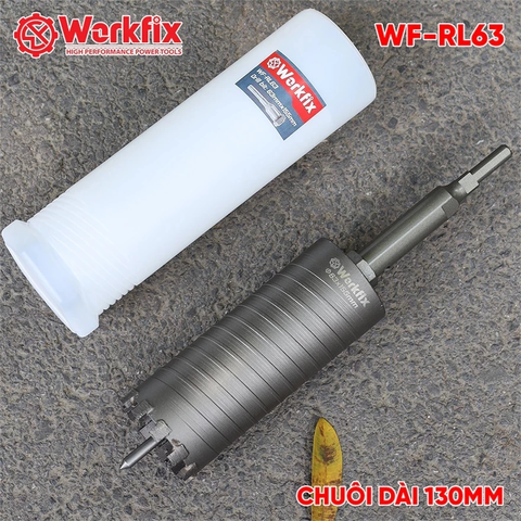 Mũi Khoan Rút Lõi Phi 63 Chui Dài 130mm WORKFIX WF-RL63 63x155m Kèm Chuôi Và Định Tâm