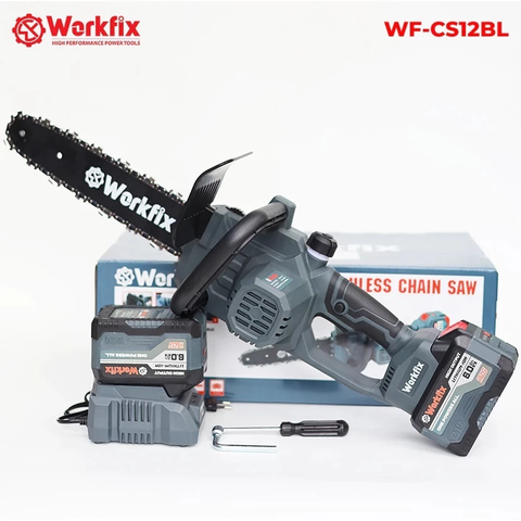 [KÈM XÍCH THAY THẾ] Máy cưa xích pin WORKFIX WF-CS12BL Màu Xám, Động cơ Không chổi than, Chiều dài lam 28cm